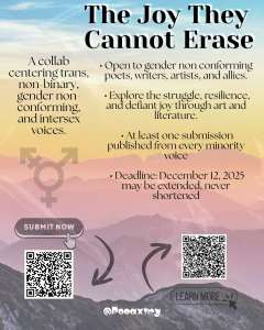 rainbow background mountains black font QR code COllab Announcment