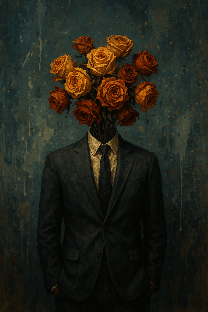 suit with a head of flowers