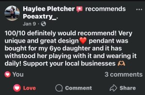 Hayley P on Facebook Recommends Poeaxtry_ purchased a necklace for her daughter