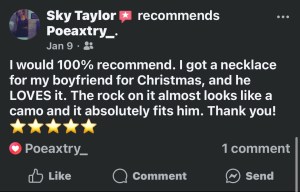 Sky T. on Facebook bought handmade necklace for partner says he Loved it