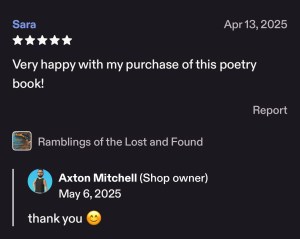 Sara Happy with her purchase of "Ramblings of the Lost & Found" e-book on Etsy 5 stars