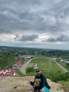 Luna And Daddy ontop of the Overlook at rising park looking over Lancaster Ohio