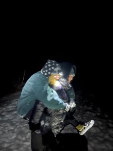 Houston got a piggie back ride from adi 