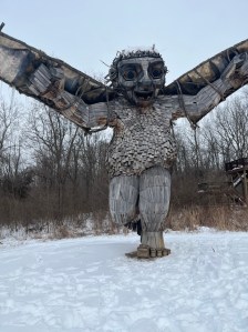 Thomas danbo recycled troll art taking flight surrounded by snow 