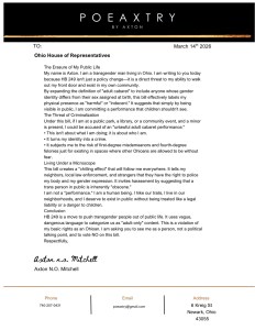 White paper black letter head with white font “Poeaxtry by Axton” black font on body and majority of doc. 