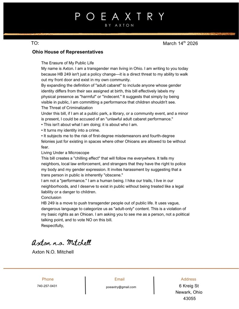 Beyond the Stage: Ohio HB 249 the Threat to Our Right to Exist in&nbsp;Public