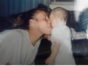 Stacy and baby Axton both in white shirts